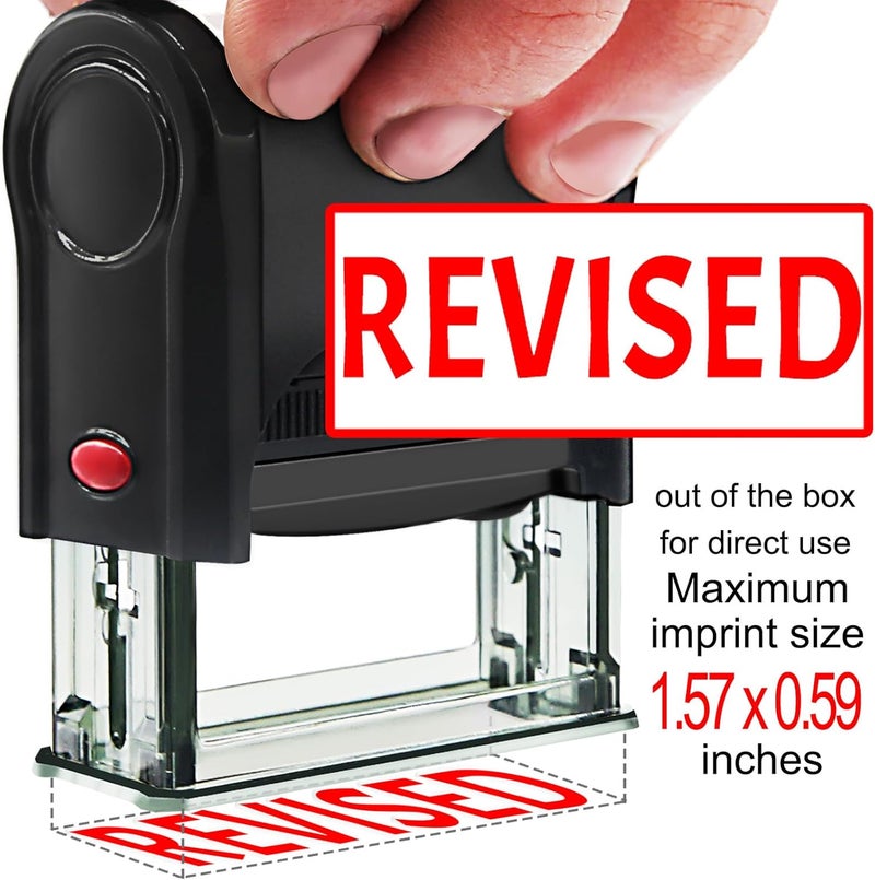 Bertiveny Revised-Stamps Self Inking Personalized Office Revise Stamps Custom Revised Self-Inking Stamps for Office Supplies,Red Revise Message Stamp with Date - Image 1